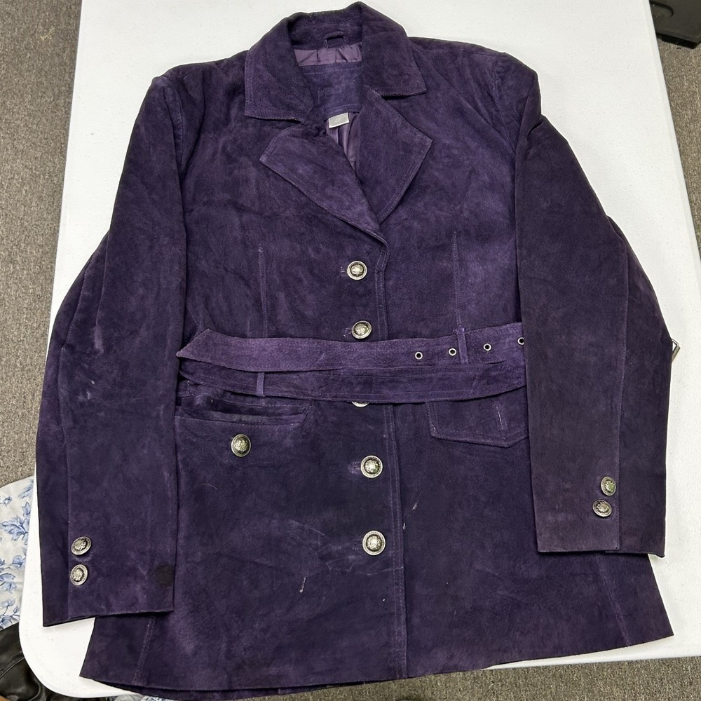 Jacqueline Ferrar Suede Jacket Women Medium Purple Belted Genuine Leather Coat